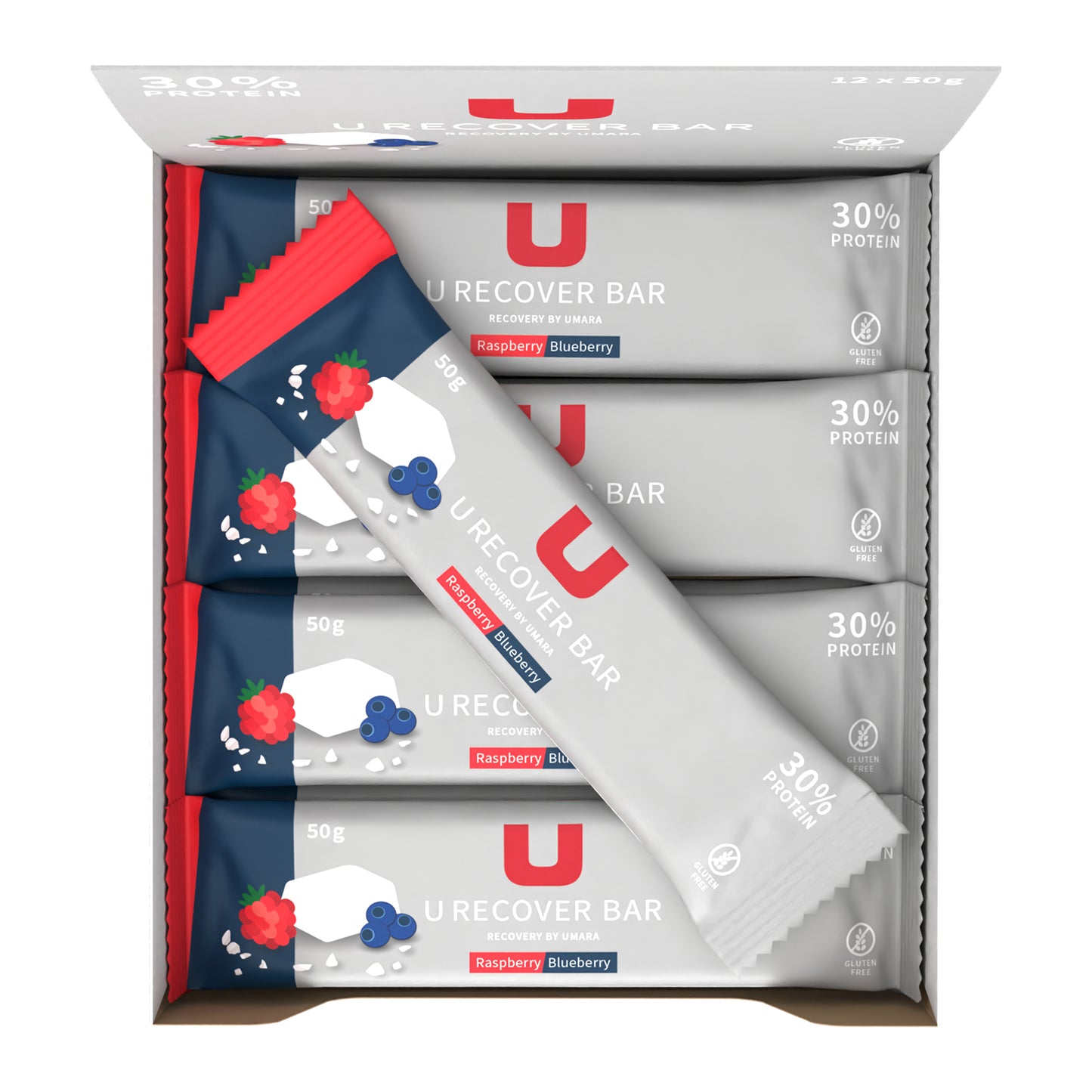 U Recover Proteinbar Bringebær / Blåbær (12 stk) (glutenfri)